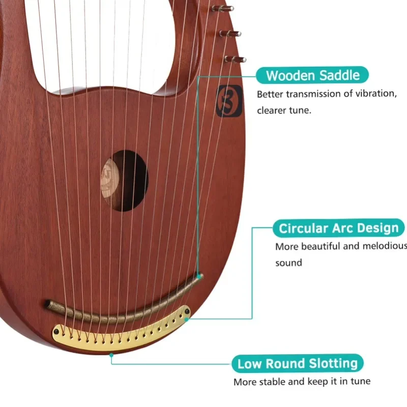 WH-16 16 String Wooden Harp Metal String Solid Wood Instrument Beginners Teach Themselves To Play The Lyre