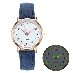 Elegant Women's Frosted Round Quartz Watch with Leather Strap (Blue)