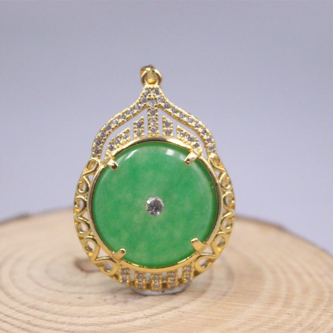 

Best 18K GP Alloy Green Chalcedony Zircon Men Women Lucky Circle Pendant