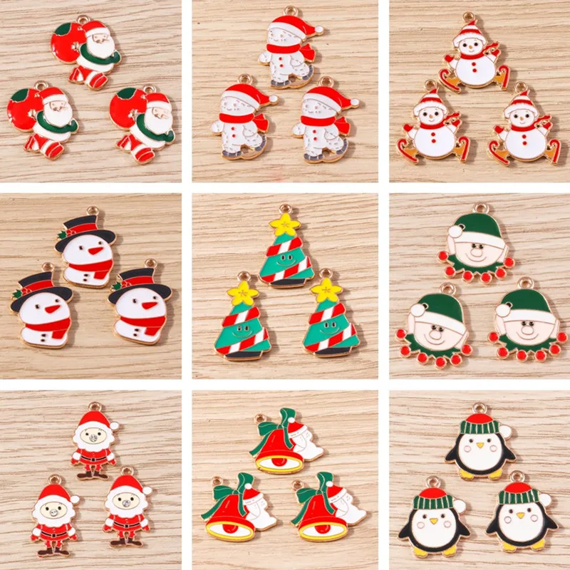 10 stücke mischen niedlichen Emaille Weihnachts baum Schneemann Santa Claus Charms Anhänger für Schmuck machen DIY Ohrringe Halsketten Handwerk liefern