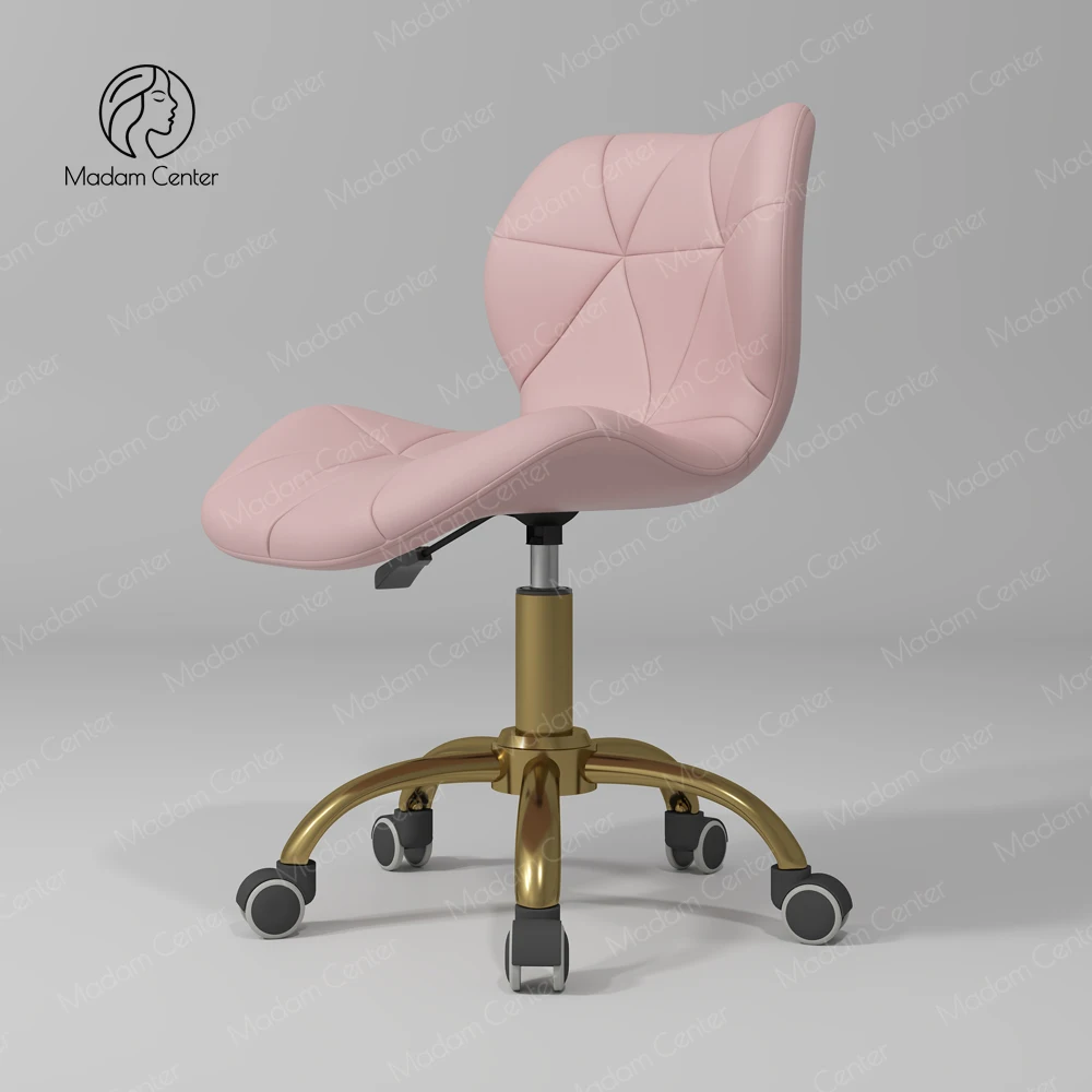 Pink Salon Stool with Rolling Wheels Saddle Vanity Dental Chair