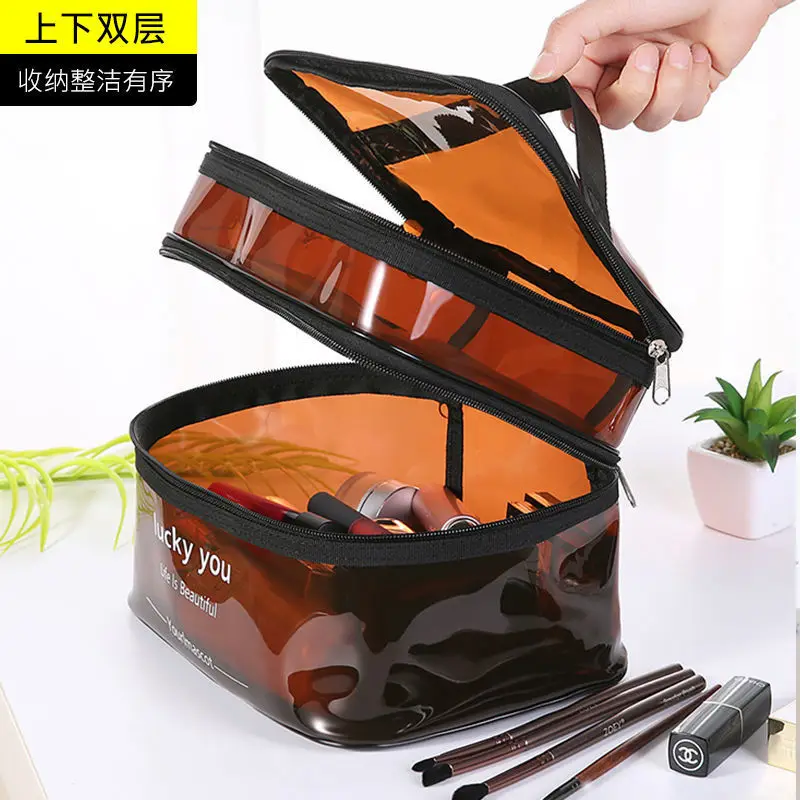 Women's double layer large capacity portable toiletry bag Waterproof cosmetics bag travel storage bag 5