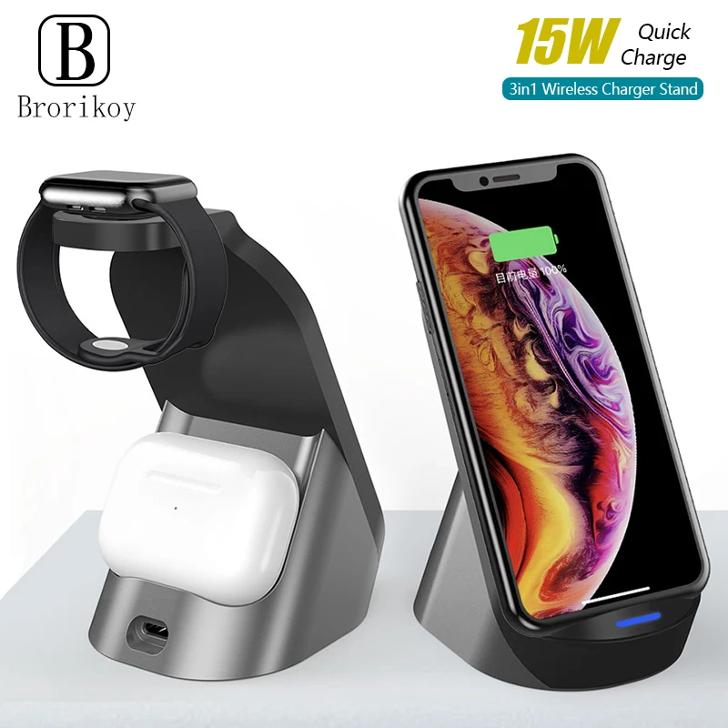 Supporto Per Caricabatterie Wireless 3 In 1 15W Ricarica Rapida Per Iphone 14 13 12 Xr Per Airpods Apple Iwatch 8 7 Pro Fast Charger Dock Station