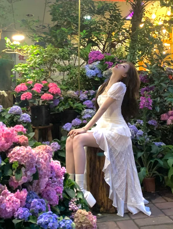 Y2K Irregular Ruffles Midi Dresses for Women Puff Sleeve Square Collar A-line French Vintage Birthday Party Dress Prom Vestidos