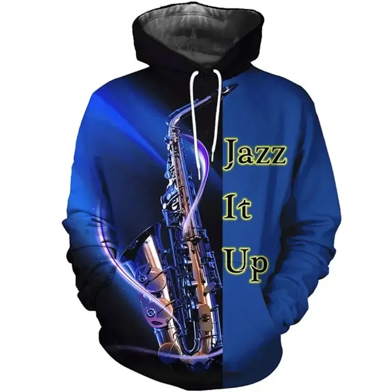 thumbnail image 1 of Sudadera con capucha para hombre, diseño de saxofón, estampado 3D, tendencia urbana, hip hop, otoño, manga larga, ropa de hombre de gran tamaño, 1 of 4