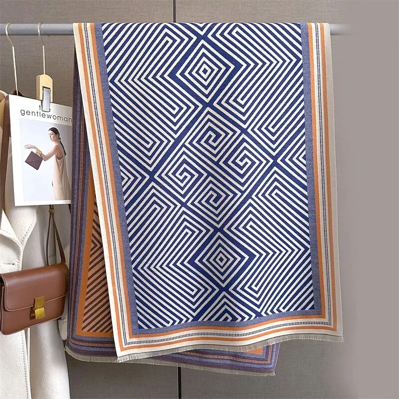 Kvinders vinter Cashmere Bufanda tørklæde Luksusprint Tykt Pashmina Varmt Warp tæppe med kvast rejse ponchostole_voghion.com