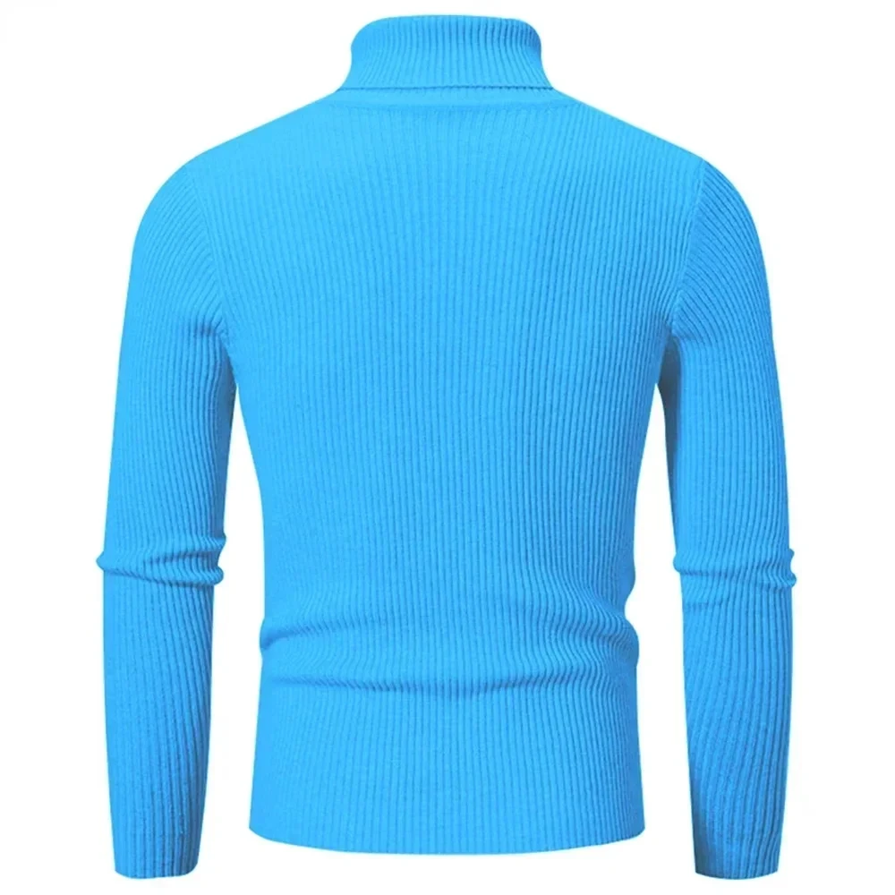 High Quality Men's Autumn and Winter High Neck Knit Shirt Slim Fit Long Sleeve Sweater Solid Color Pullover Tops 2