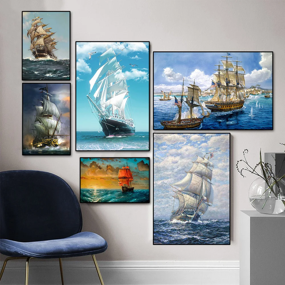 

Retro Sailing Ship Seascape Canvas Painting Wall Art Print And Modern Home Decoration Pictures For Living Room Poster Frameless