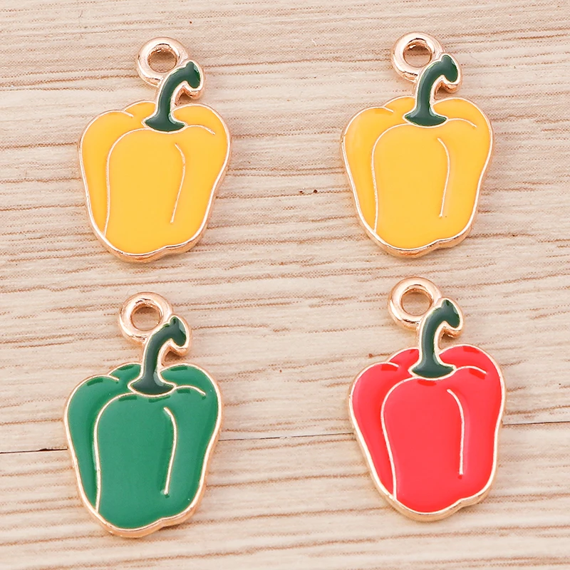 10 Stück 11x17mm süße Emaille Gemüse Glocke Pfeffer Charms Anhänger für Schmuckherstellung Tropfen Ohrringe Halsketten DIY Handwerk Zubehör – Detail 7