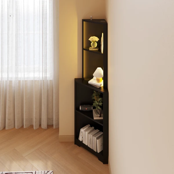 FCH 4层L型转角 展示架 刨花板 40*40*165cm 黑色 带LED灯加排插-26