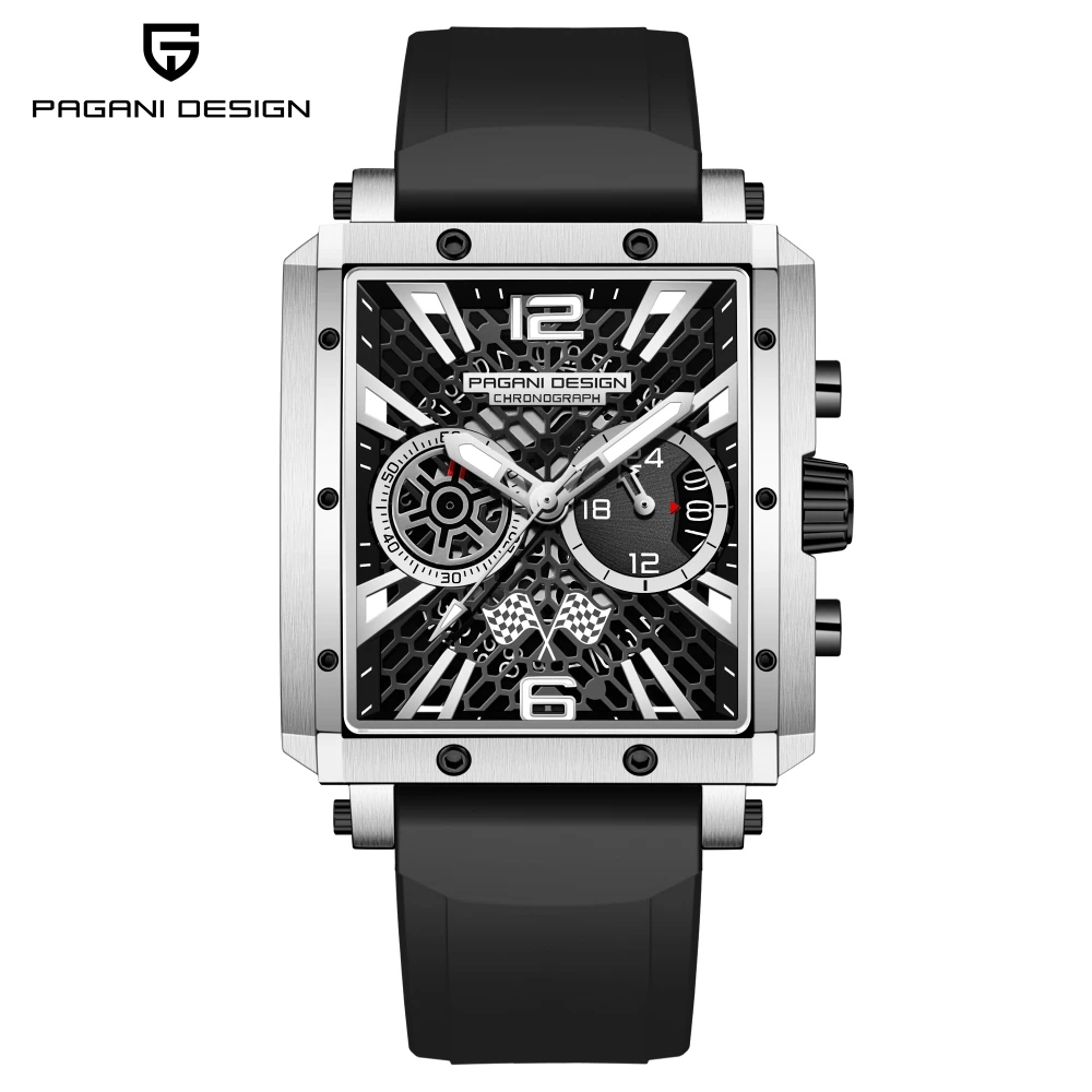 

PAGANI DESIGN Men Watch TMI VK64 Movement Skeleton Quartz Date Fashion Luxury Sapphire Stainless Steel Waterproof Square 2022