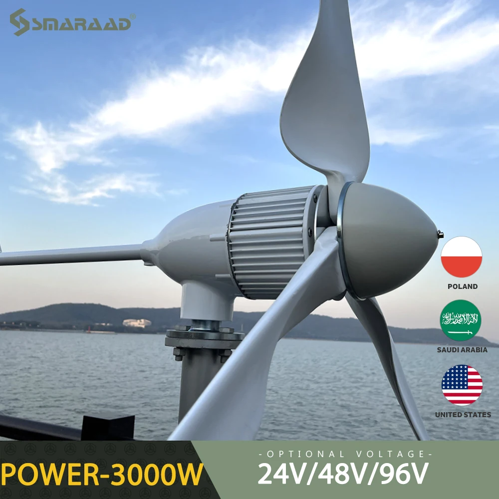 Horizontale Wind Turbine Generator Windmühle 3000W 24V 48V 3 Klingen Mit  MPPT Ladegerät Controller und Off Grid inverter System - AliExpress