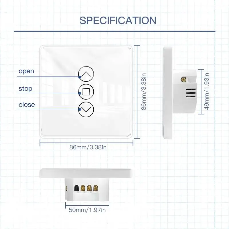 

WiFi RF433 Smart 2.5D Arc Glass Touch Switch for Roller Blinds Shutters Smart Life/Tuya APP Works Alexa Home