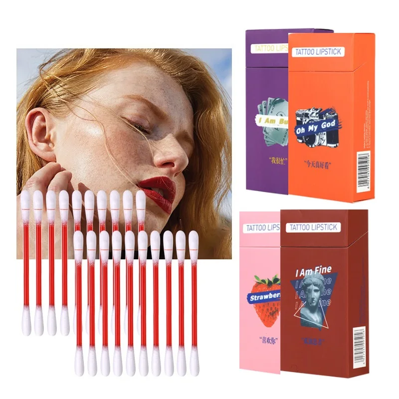 Cotton Swabs Cigarette Lipstick Disposable Tattoo Moisturizing Matte Red Waterproof Lipstick Lip