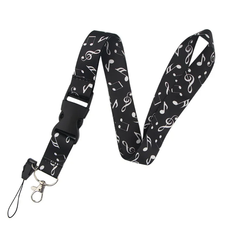 White Sheet Music with Black Notes Piano Lanyard for Keys Mobile Phone Hanging Rope Friends Who Love Music Keychain