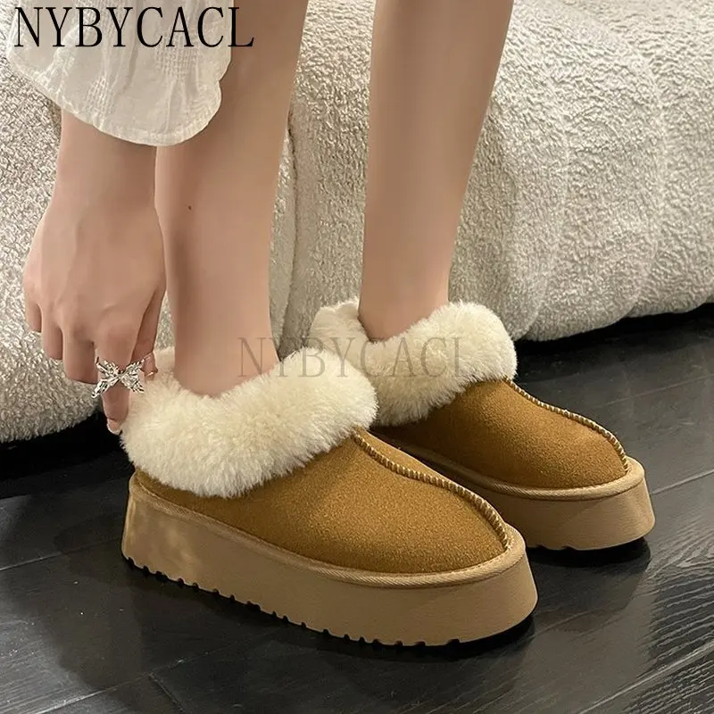 Women's Snow Boots 2023 Winter New Design Fluffy Keep Warm Ankle Boots Ladies Home Slides Anti-slip Warm Cotton platform shoes