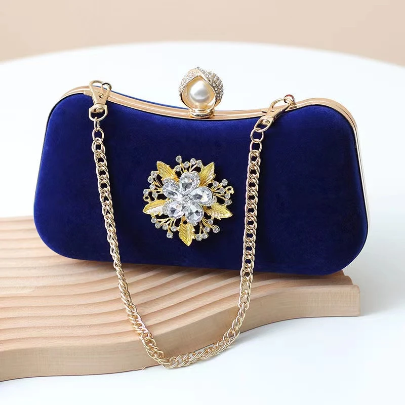 Bolsa de terciopelo Elegantes de fiesta femeninos Monederos de noche de tres colores para mujer Ceremonias Formales Cartera de mano azul real| | - AliExpress