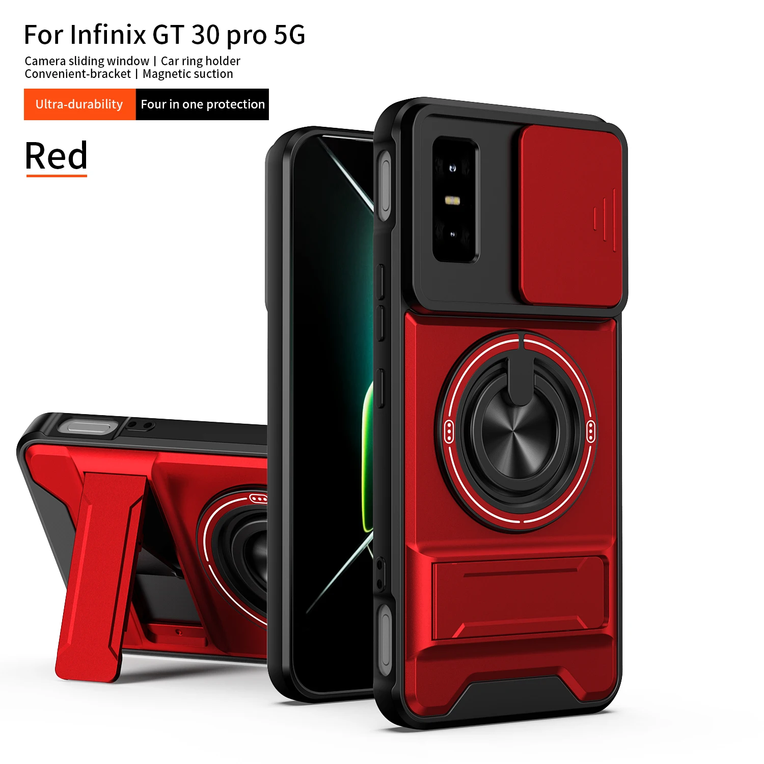 Enhanced Armor Shockproof Phone Case with Sliding Camera Cover and Built-in Kickstand
