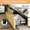 Bed Frame Full Size 4 Storage Drawers,Upholstered Bed Frame 47.2" Bookcase Headboard,Charging Station/No Box Spring Needed/Maple 4