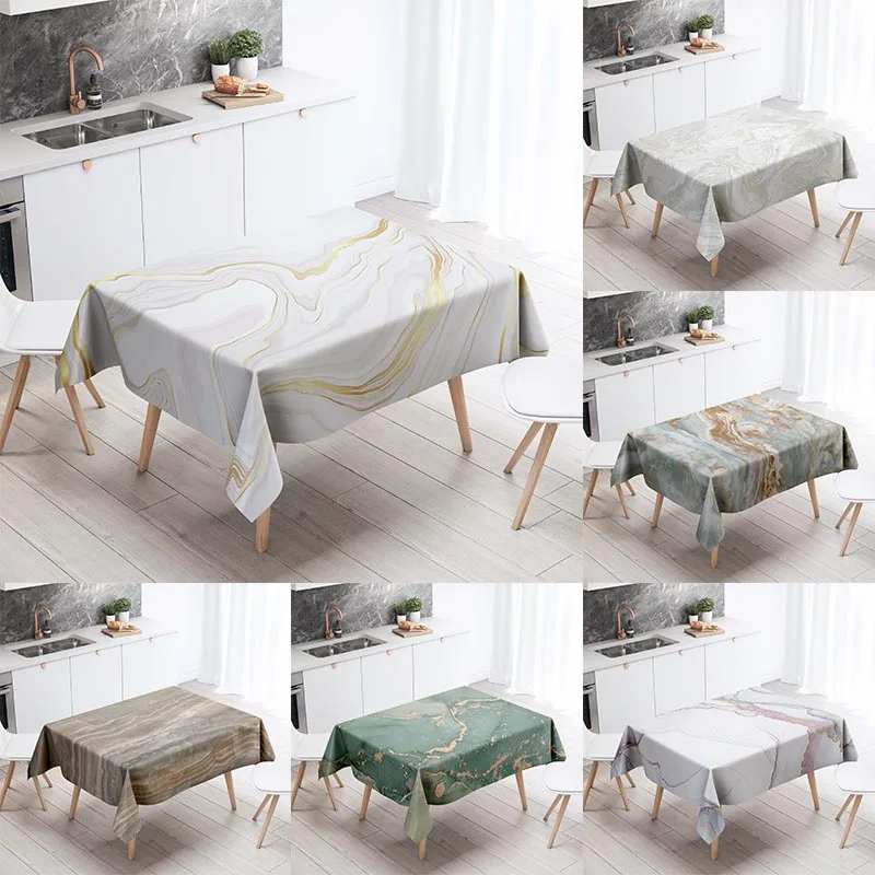 

Marble Striped Tablecloth Home Decor Stain Resistant Waterproof Table Decoration Rectangular Kitchen Fireplace Tops