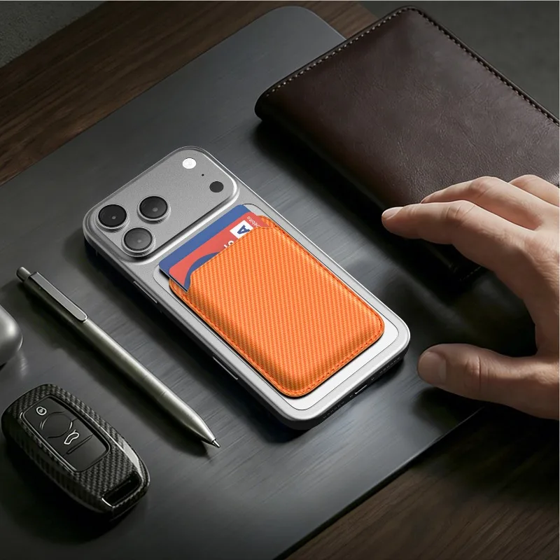 Premium Saffiano Leather Magnetic Card Holder Wallet with Carbon Fiber Design
