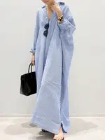 2025 Stripe Printed Beach Party Sundress ZANZEA Spring Fall Bohemian Women Long Sleeve Lapel Dress Fashion Casual Loose Vestidos
