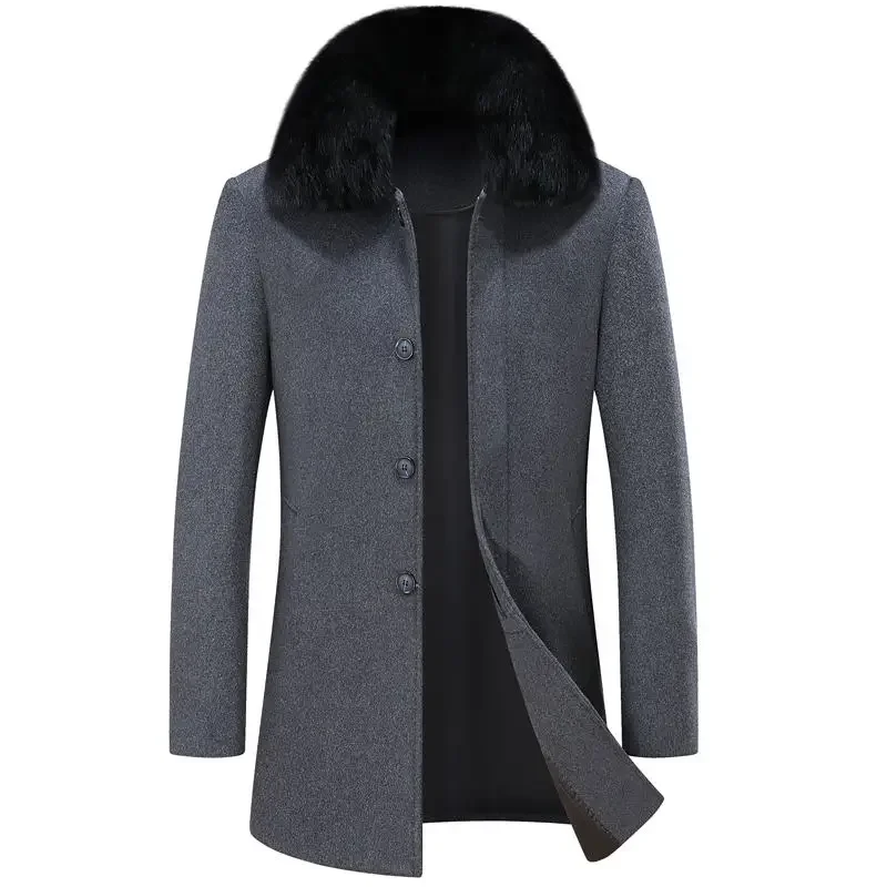 

New 5XL Autumn and Winter Men's Casual British Style Men's Business Plus Velvet Thickening Slim Fashion Solid Color Woolen Coat