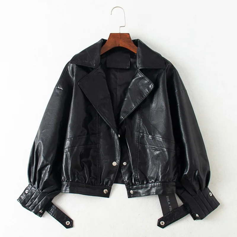 Female Loose Faux Leather Fashion Long Sleeve Outwear Autumn Women PU Leather Jacket Single Breasted Short Motorcycle Punk Coat spring autumn motorcycle faux leather jacket women casual leather coat female long sleeve turn down collar solid outwear