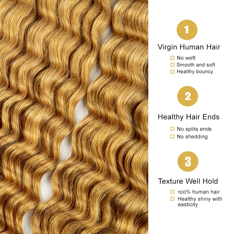 Deep Wave Human Hair Bulk 800g 1000g Blonde Virgin Hair Bulk 27# Color No Weft Natural Hair Extension For Boho Braids Braiding