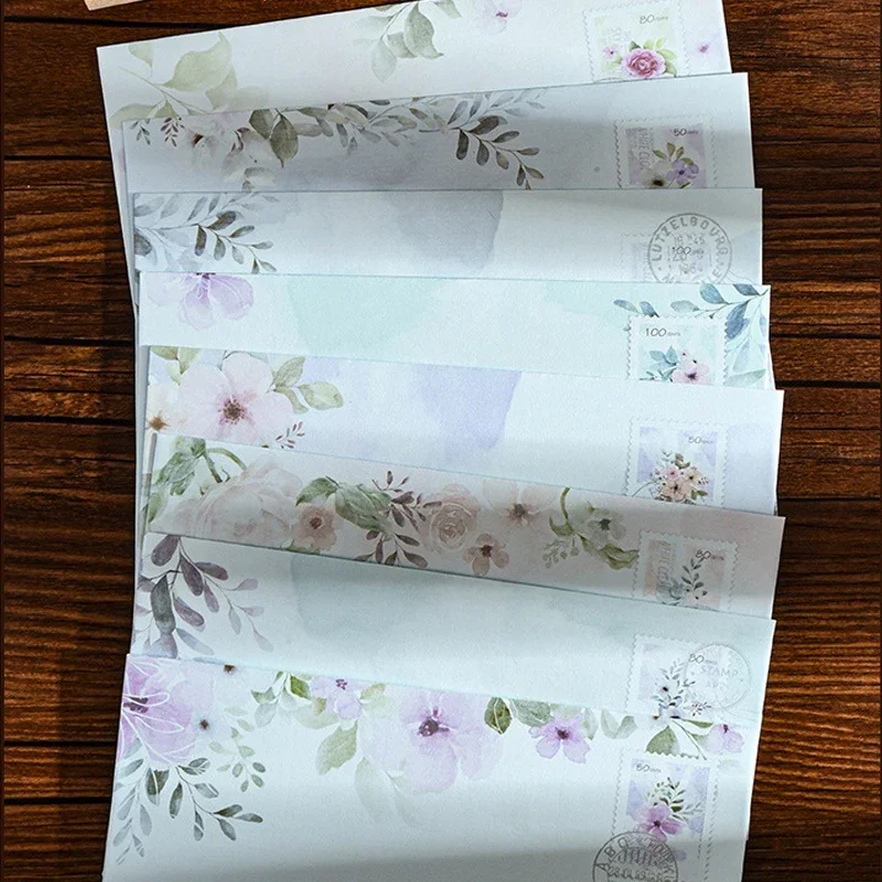 Kawaii Paper Envelopes Vintage Flowers Envelopes for Letters Wedding Party Invitation Cards Cover Korean Stationery 8pcs/set