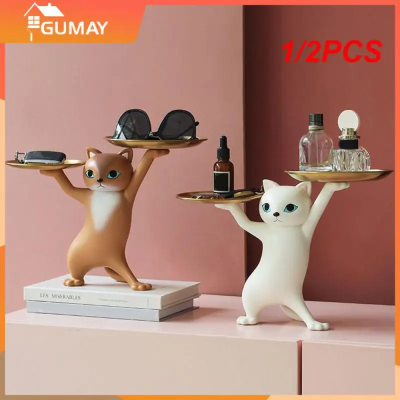 

1/2PCS Nordic Resin Cat Tray Statue Bedroom Entrance Home Office Table Desk Decor Accessorie Key Candy Container Storage