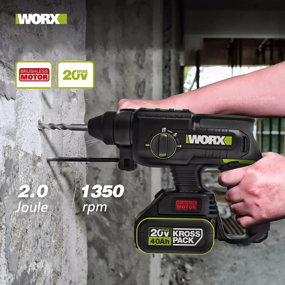 Worx WU386 Heavy Duty Cordless Rotary Hammer Brushless Motor 20v 1350rpm Impact 2J 4700bpm Power [Non Battery and Charger] 2