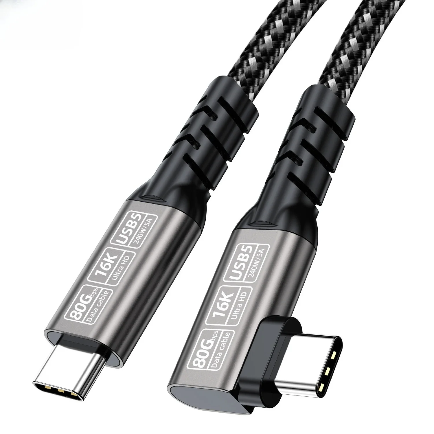 썬더볼트 5/4 90도 USB 5 타입 C to USB C 케이블 USB5/4 80Gbps 16K PD240W 고속 충전 데이터 케이블 맥북 프로 아이패드 SSD용