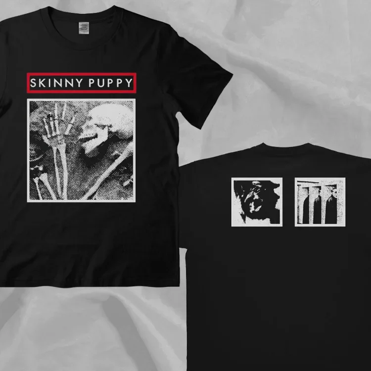 Retro 90s Style Black Double Sided T-Shirt Featuring Skinny Puppy Band Design