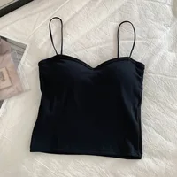 Women's Solid Sweet Camisole With Chest Pad Slimming Fit Fashion Yoga Sports Casual Versatile Cropped Top With Built In Bra - Image 2