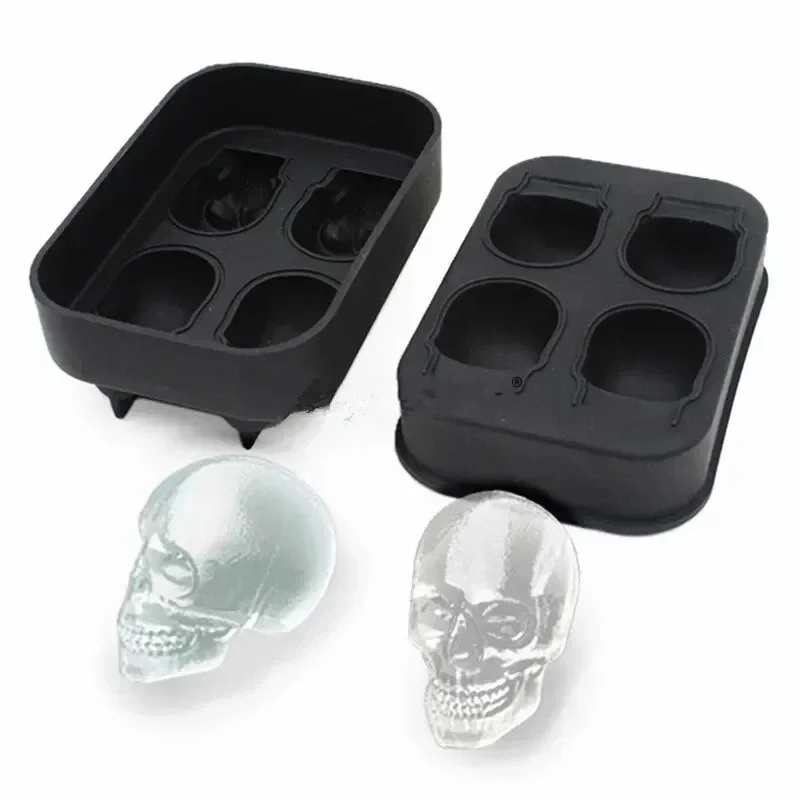 3D Skull Ice Block Mold Skull Shape Whiskey Ice Block Silicone Grid Model Bar Creative Silicone Grid