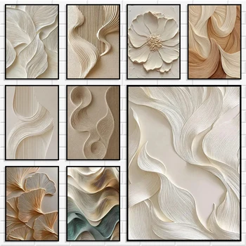 Quadro su Tela Testurizzato Crema Neutro, Arte Astratta Onda Wabi Sabi Minimalista Nordica, Decorazione per Soggiorno Camera da Letto, Regalo, Poster