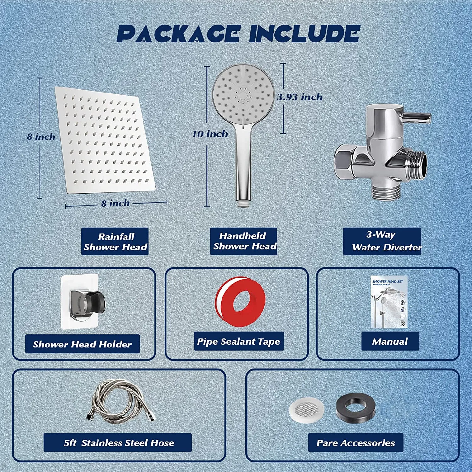 Description Picture 3 of item8/10 Inch Black Bathroom Rain Shower Set with Hand Shower Head Luxury Ceiling High Pressure Shower System Bathroom Faucet Set