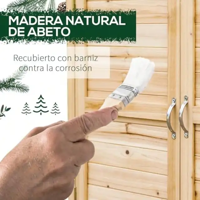 Abri d'armoire de jardin en bois, hangar de rangement extérieur avec étagère à 2 portes et pieds surélevés pour terrasse et Patio 4