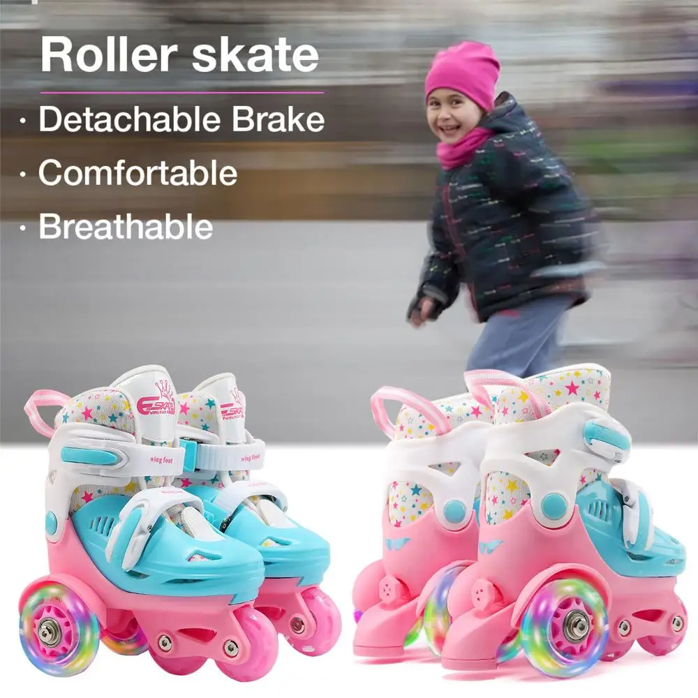 Description Picture 6 of itemAdjustable Roller Skate For Kids Girls Boys Light Up Flash Wheels 4 Wheels 2 Row Line Outdoor Sneakers Rollers Skating Shoes