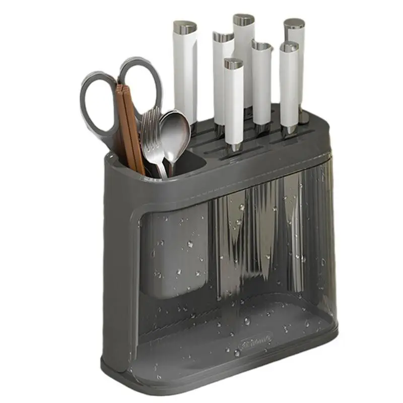 

Cutter Storage Organizer With Compartments Kitchen Cutter Storage Breathable Block Holder Rack With Drain Hole Space-Saving