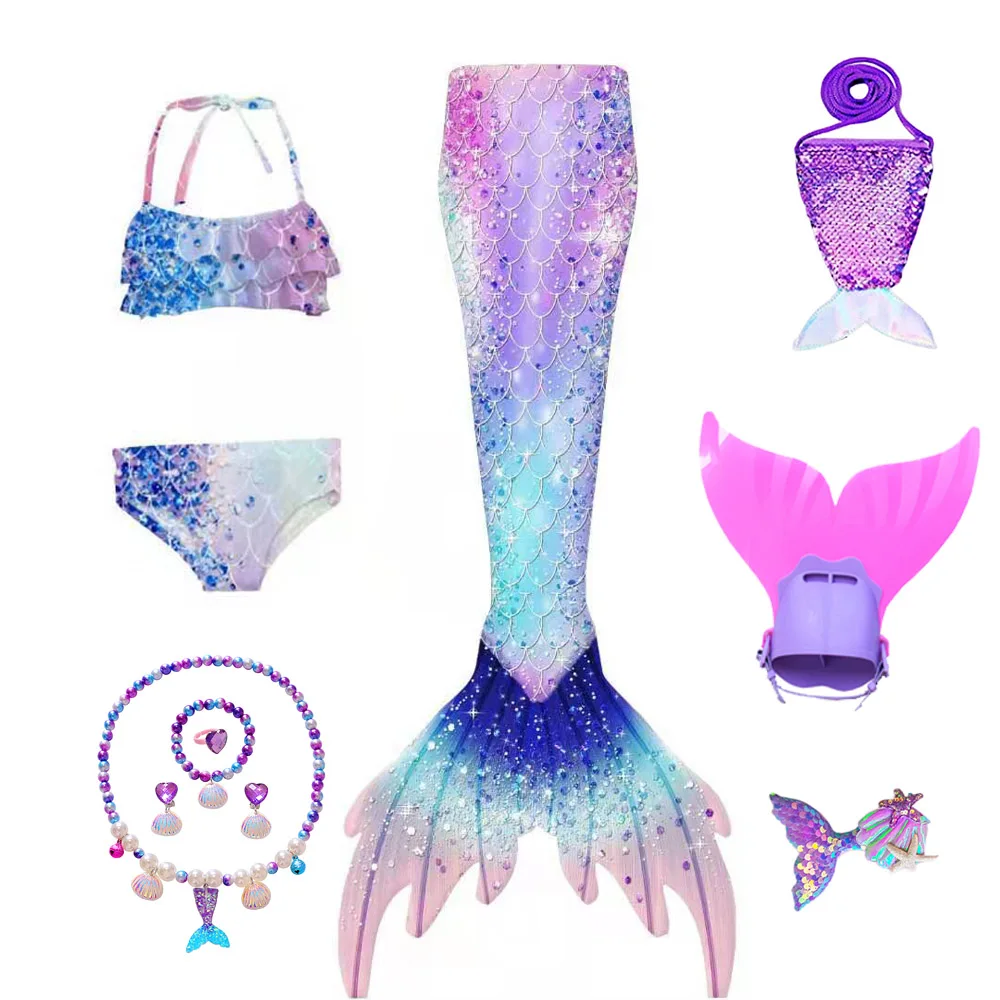 2023 Kids Swimming Mermaid Tails Girls Mermaid Costumes can add Monofin Children Beach Bikini Swimsuit Mermaid Cosplay Costume