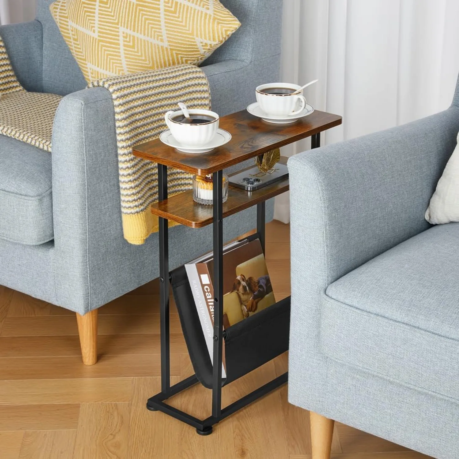 End Table , Narrow End Table Living Room Couch Side Table,Skinny Bedside Table Nightstand Bedroom Thin Side Table 4