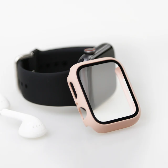 Glass+Cover For Apple Watch Case 45mm 41mm 44mm 40mm 42mm 38mm iWatch Accessorie Screen Protector Apple Watch Serie 3 4 5 6 SE 7 Pink