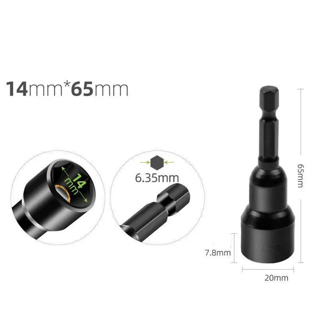 6-19mm Impact Socket Magnetic Nut Screwdriver Deep Socket Adapter 1/4inch Hex Wrench Heads Electric Drill Bit Repairing Tool 5