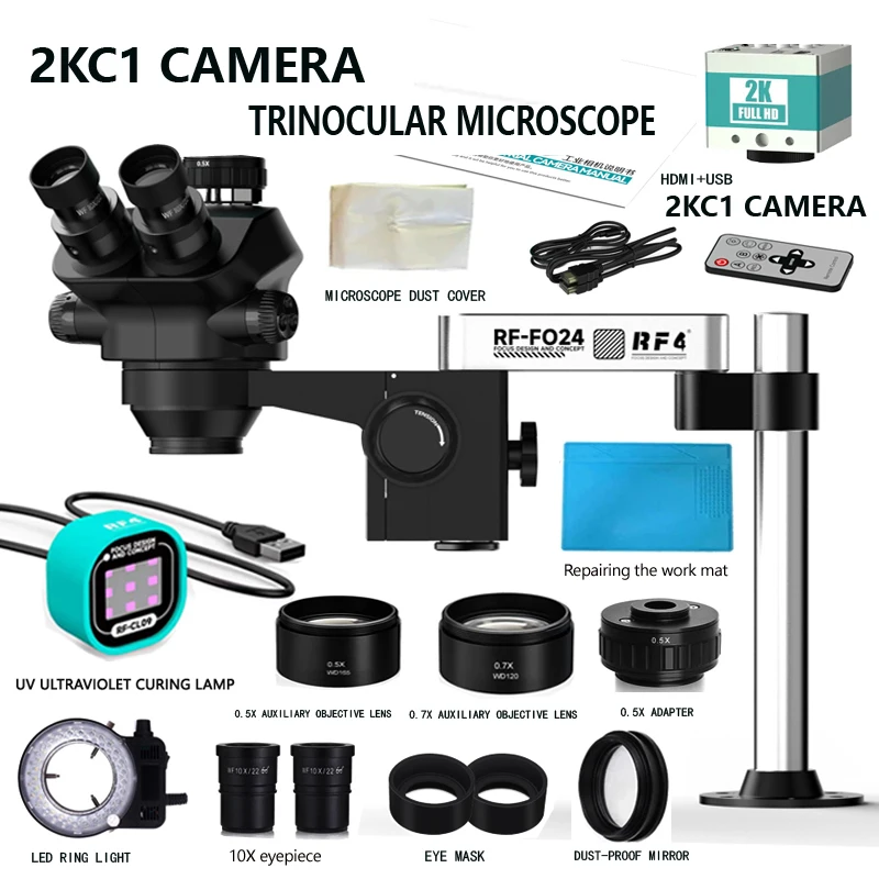 삼안 입체 현미경 4K 2K 1080P HDMI VGA USB TF 비디오 카메라 클램프 접이식 확장형 베이스 광시야 4KC7 카메라