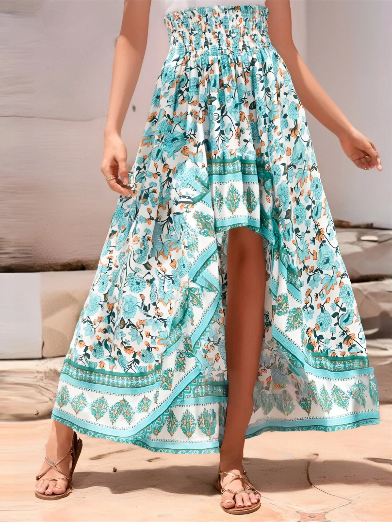 Chic Vintage Floral Bohemian High-Low Maxi Skirt
