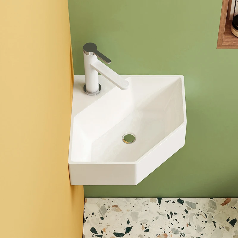 

Triangle wash basin hanging wall type face wash artificial stone mini small apartment balcony fan-shaped bathroom basin