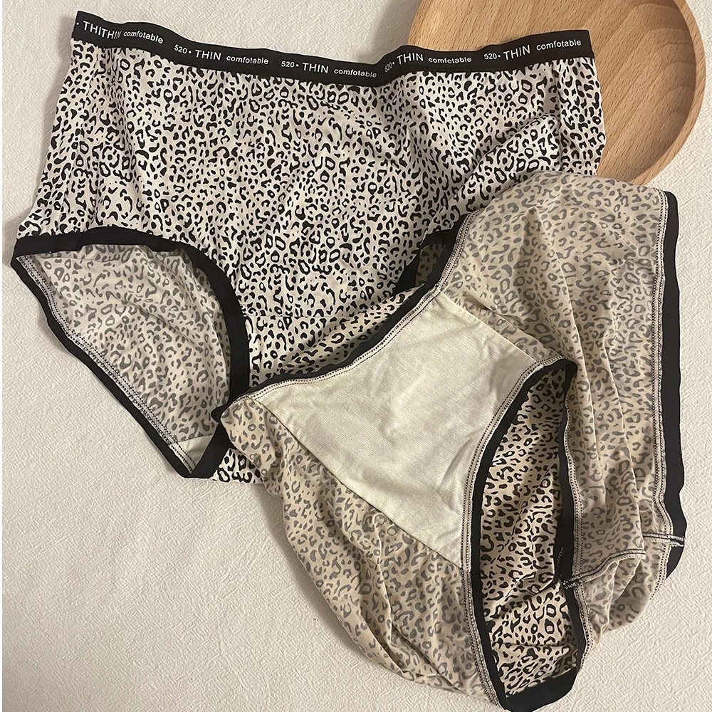 Iozey Leopard Print Women's Underwear Mid-waist Comfortable Cotton Underwear Suitable for 80-120 kg 2 pieces/set