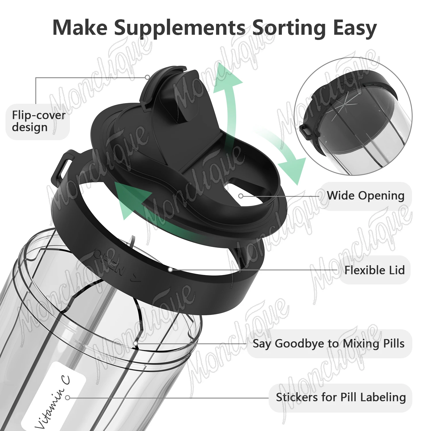 7 Compartments Pill Dispenser with Anti-Mixing Design Portable Pill Bottle Organizer BPA-Free Pill Container Vitamins Supplement